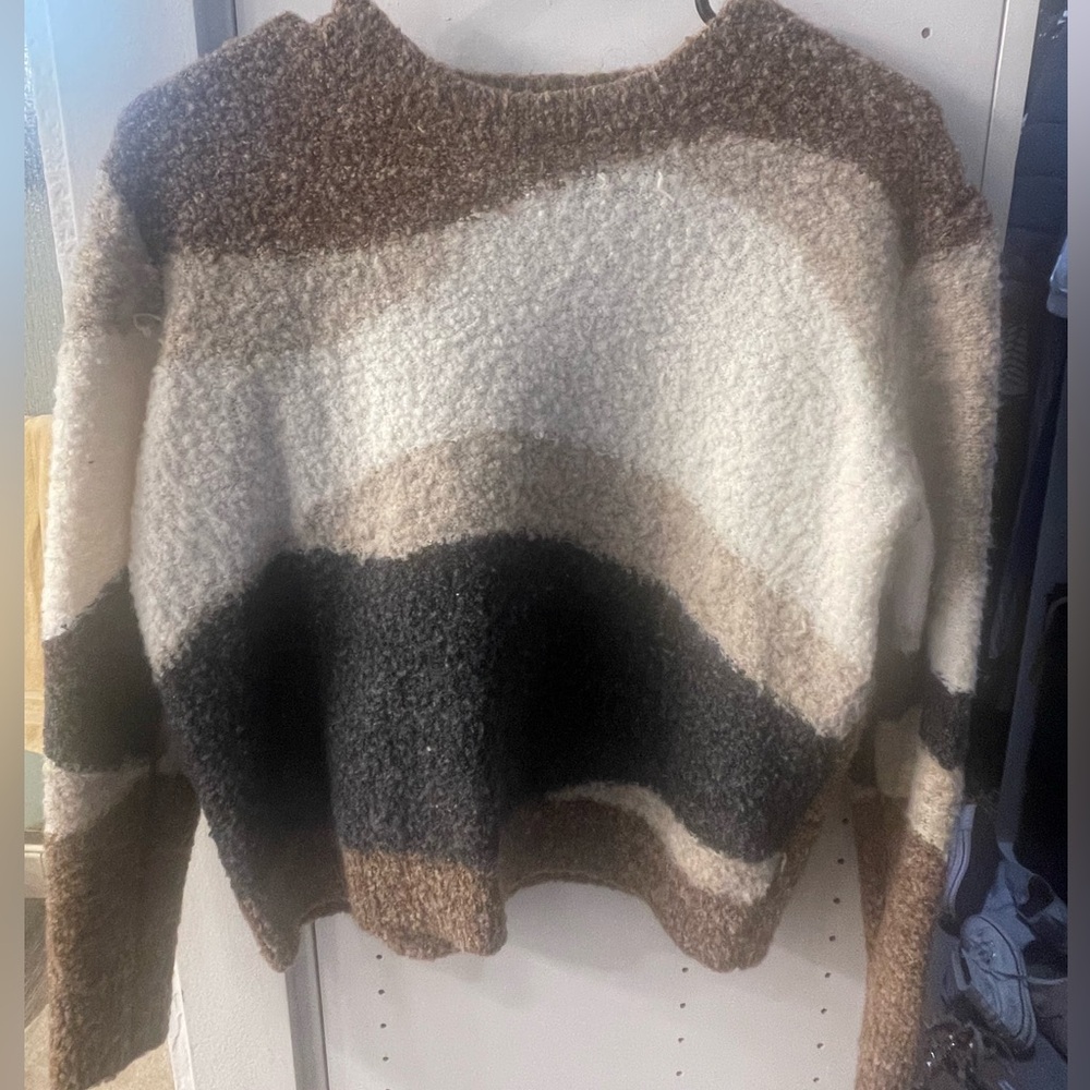 Brown black and cream soft fuzzy sweater